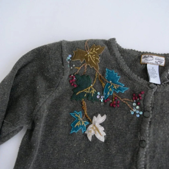 Vintage Heirloom Collectibles Olive Leaves Knit Button Up Cardigan Medium - Picture 7 of 9